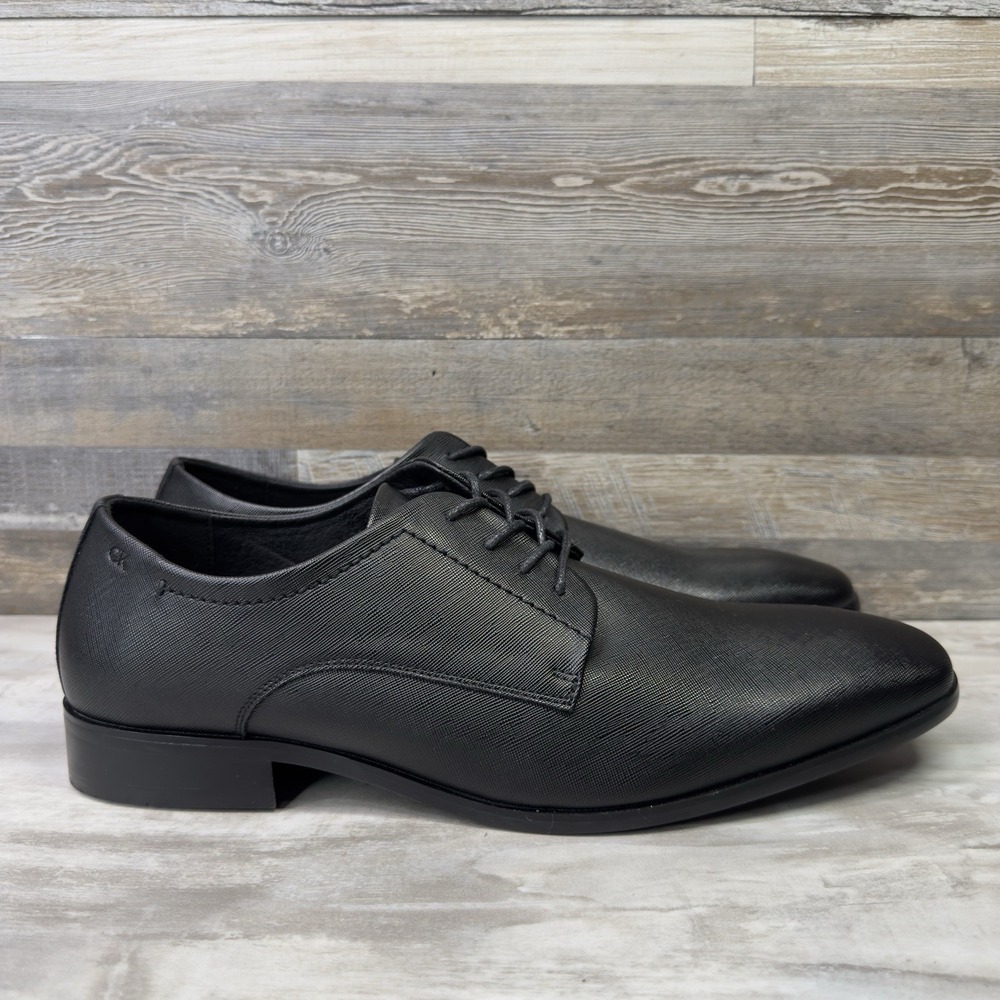 Calvin Klein CMJAVE Men's Leather Lace-Up‎ Black Almond Toe Oxfords Size 13 NEW
